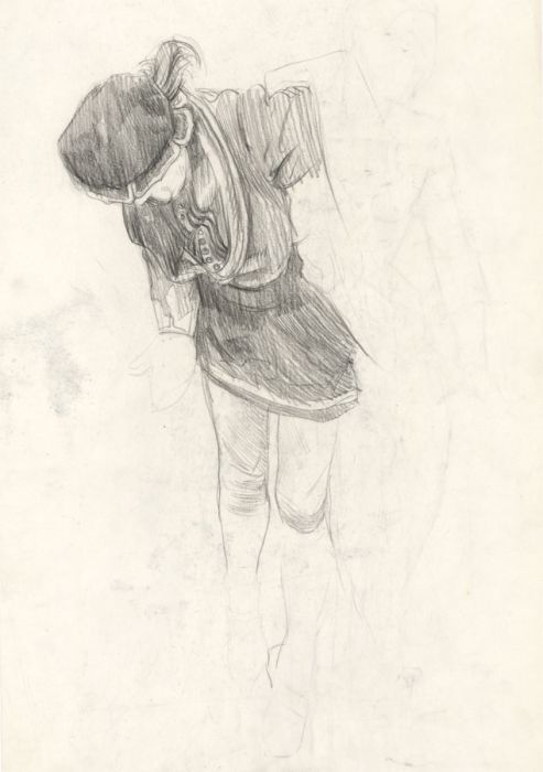 19th Century Graphite Drawing - Portrait of a Man in Costume