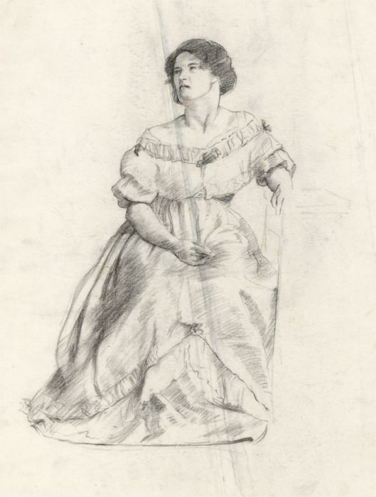 19th Century Graphite Drawing - Portrait of a Seated Lady