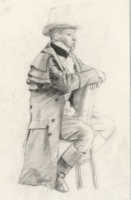 19th Century Graphite Drawing - Portrait of a Seated American Man