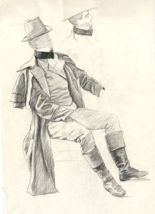 19th Century Graphite Drawing - Portrait of a Seated Man