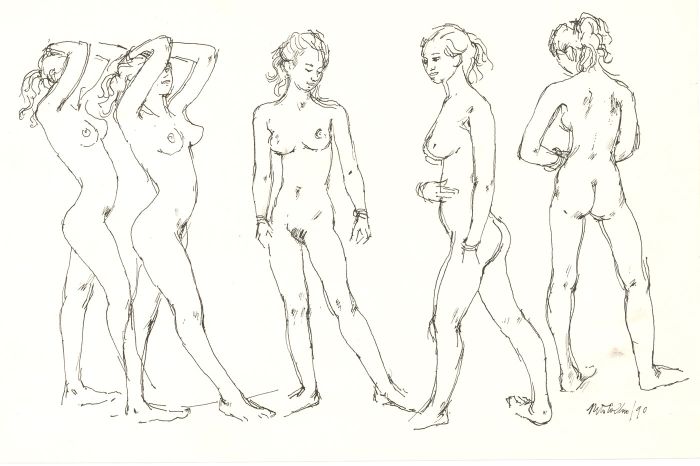 Peter Collins ARCA - Set of Four 1990 Pen and Ink Drawing, Nude Studies