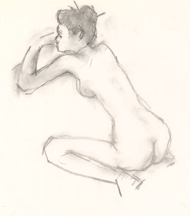 Peter Collins ARCA - Pair of c.1970s Charcoal Drawings, Kneeling Nudes