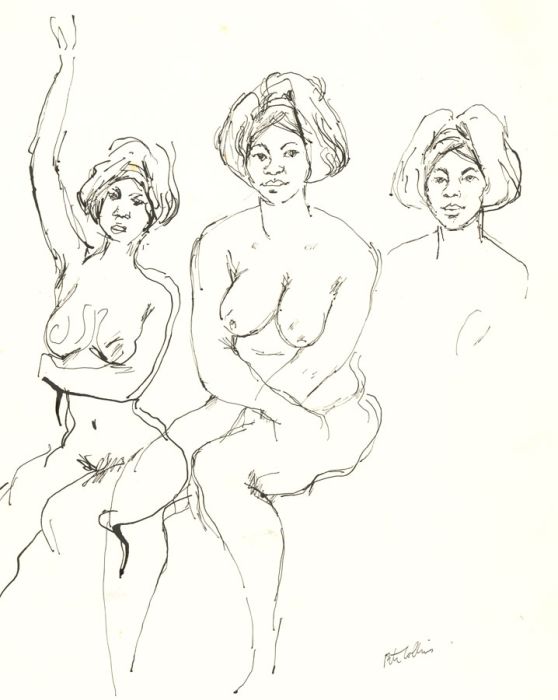 Peter Collins ARCA - Set of Five c.1970s Pen and Ink Studies of Female Nudes