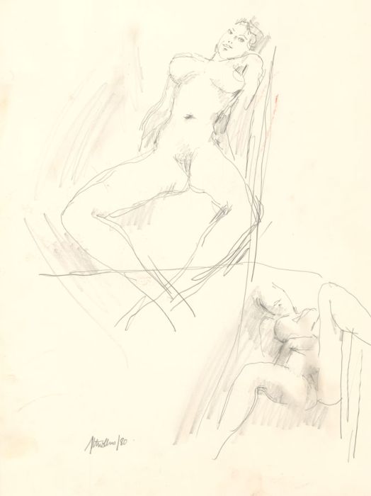 Peter Collins ARCA - A Set of 3 c.1970s Pen and Ink Drawings, Studies of Nudes