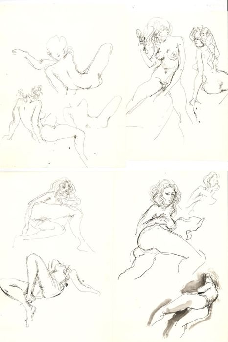 Peter Collins ARCA - Set of Three c.1970s Pen and Ink Studies of a Nude