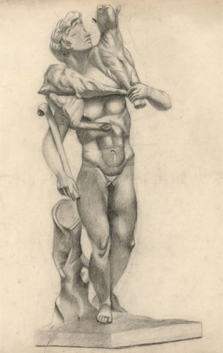Early 20th Century Charcoal Drawing - Study of a Classical Sculpture