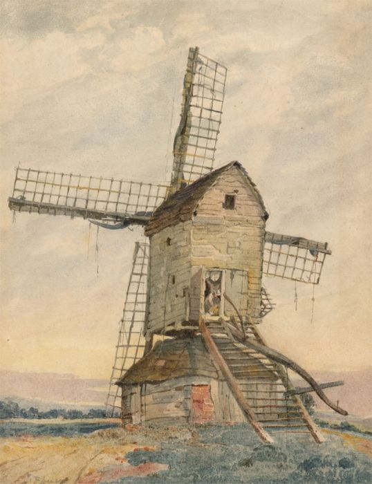 John Flower (1795-1861) - Signed Watercolour, Leicestershire Windmill