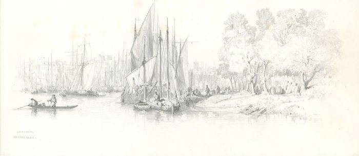 Jules Achille Noël (1815-1881) - 1843 Graphite Drawing, Nantes Harbour Scene