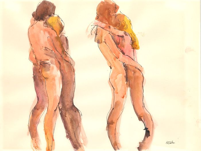 Peter Collins ARCA - A Set of 3 c.1970s Pen and Ink Drawings, Nude Groups