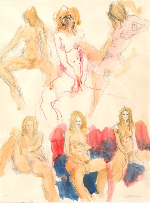 Peter Collins ARCA - A Set of 6 c.1970s Pen and Ink Drawings, Vibrant Nudes