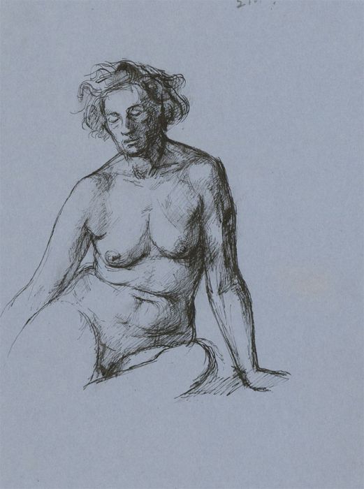 Peter Collins ARCA - A Set of 3 c.1970s Pen and Ink Drawings, Seated Nudes