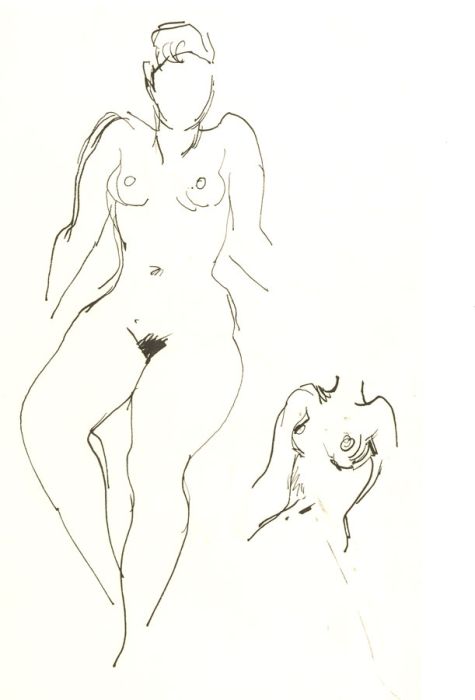 Peter Collins ARCA - A Set of 3 c.1970s Pen and Ink Drawings, Reclining Nudes
