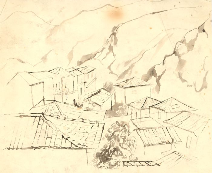 Barbara Dorf -Pair of Mid 20th Century Pen and Ink Drawings, Mountain Landscapes