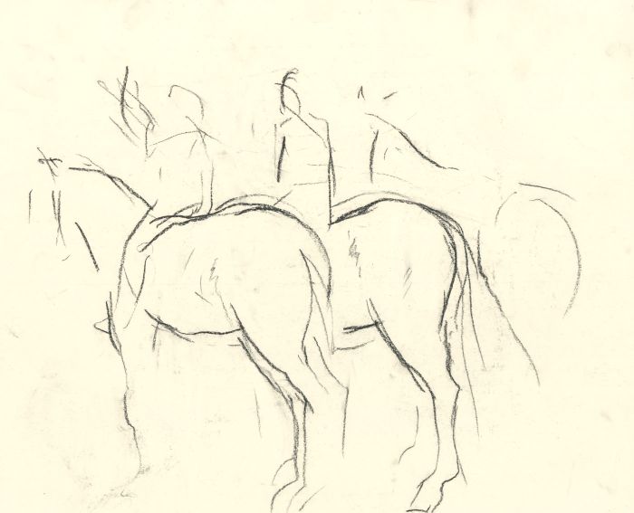Barbara Dorf - Set of Three Mid 20th Century Charcoal Drawings, Horse Studies