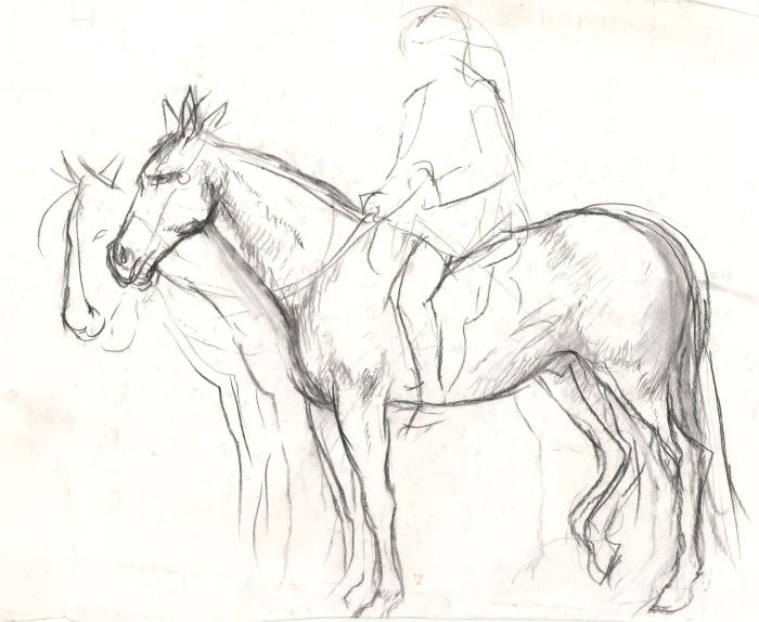 Barbara Dorf - Set of Three Mid 20th Century Charcoal Drawings, Horses