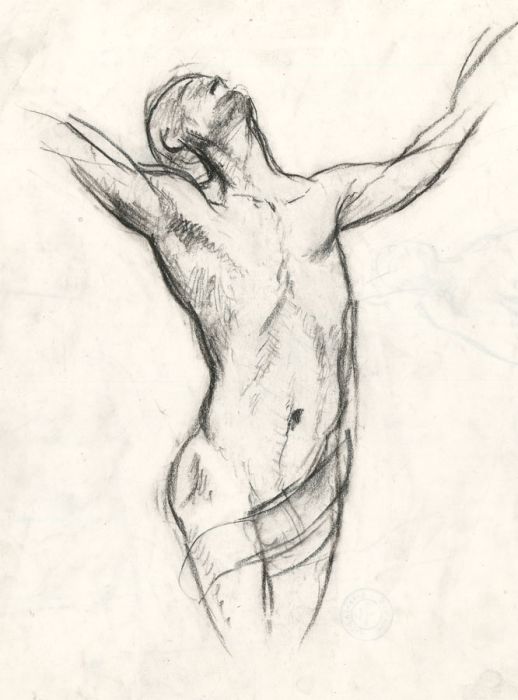 Barbara Dorf - Pair of Mid 20th Century Charcoal Drawing, Male Nude Studies