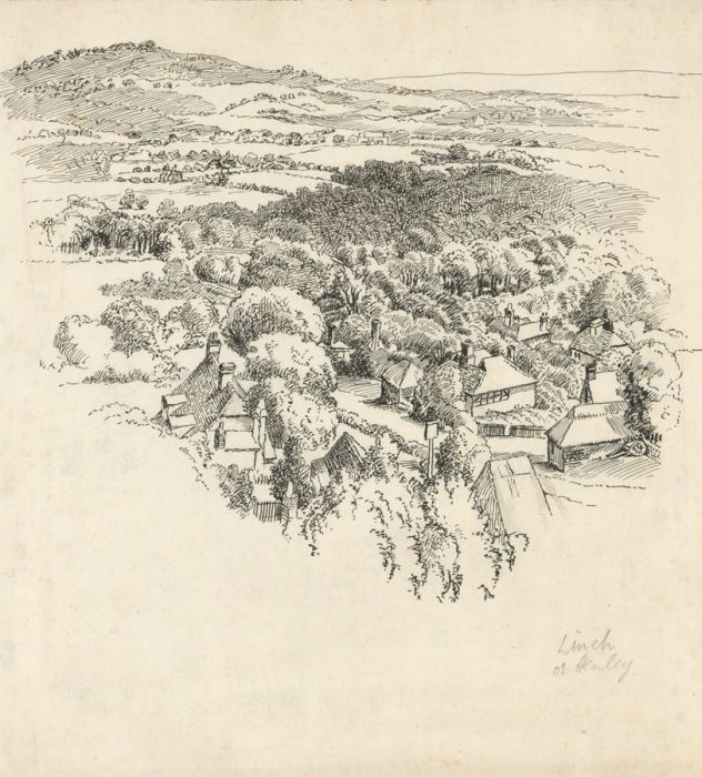 Mid 20th Century Pen and Ink Drawing - Henley Landscape