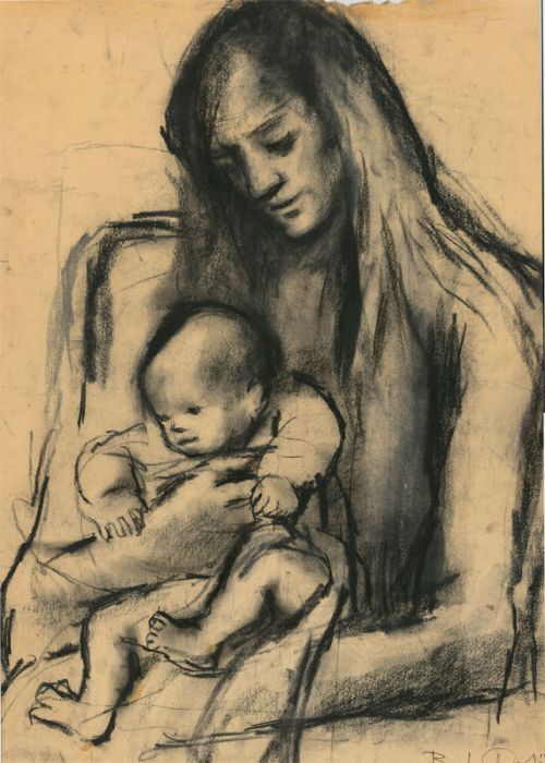 Barbara Dorf - Signed Mid 20th Century Charcoal Drawing, Woman and Child