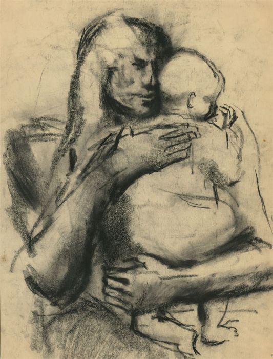 Barbara Dorf - Mid 20th Century Charcoal Drawing, Portrait of a Mother