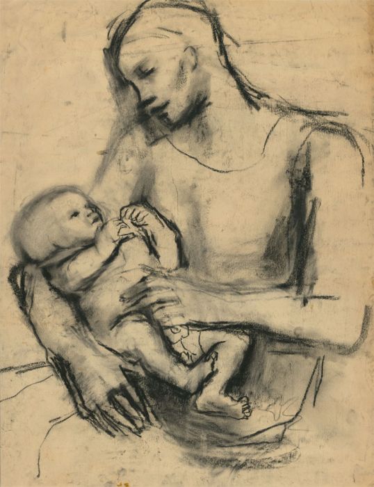 Barbara Dorf - Pair of  Mid 20th Century Charcoal Drawing, Motherhood