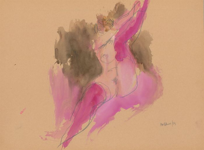 Peter Collins ARCA - Signed 1984 India Ink, Nude Woman in Stockings