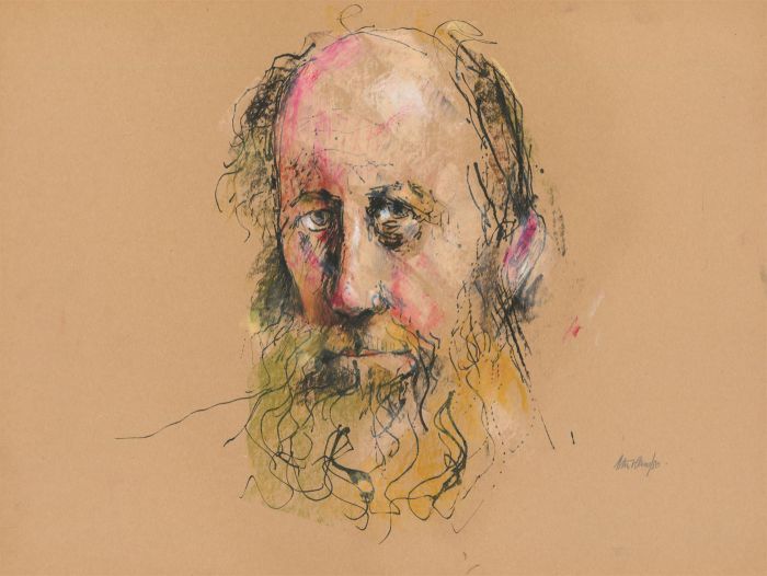 Peter Collins ARCA - Signed 1980 Pen and Ink Drawing, Portrait of a Bearded Man