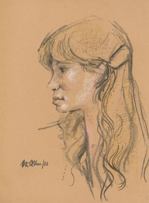 Peter Collins ARCA - Signed 1980 Pastel, Portrait of a Young Girl