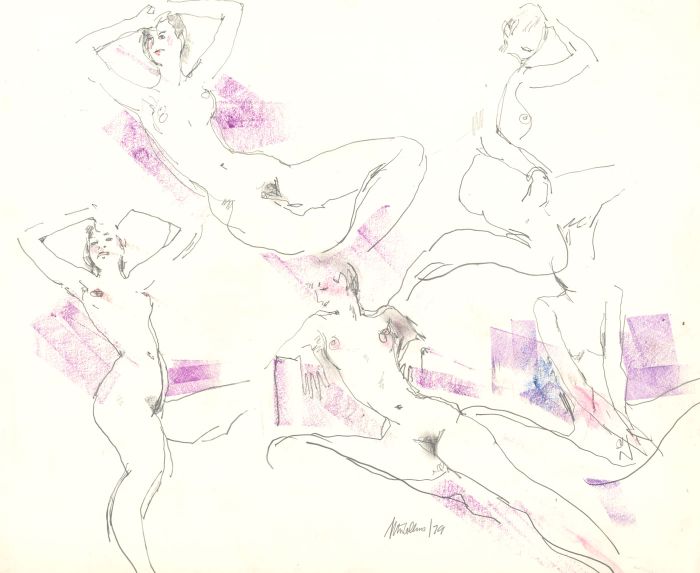 Peter Collins ARCA - Signed 1979 Graphite Drawing, Female Nudes