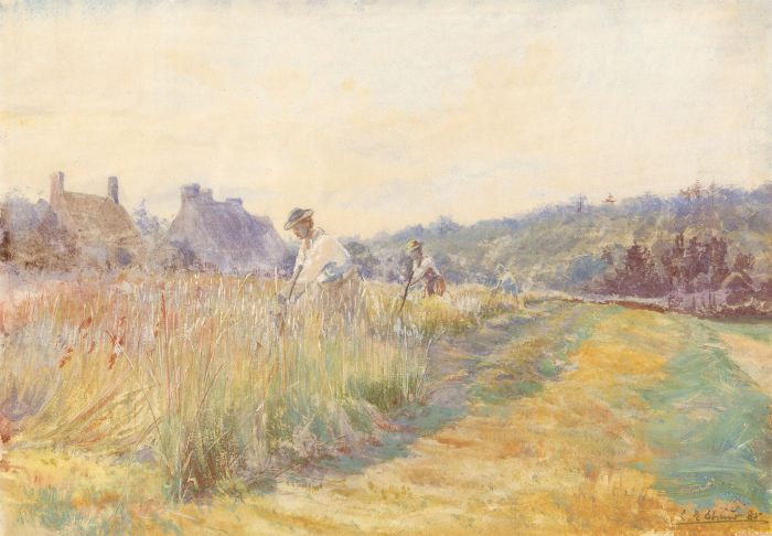 C.E. Shaw - 1885 Watercolour, Workers in a Field