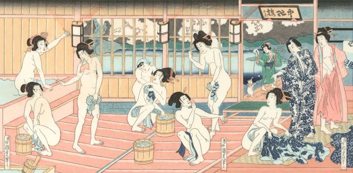 After Kunisada II (1823-1880) - Contemporary Japanese Woodblock, Public Bath