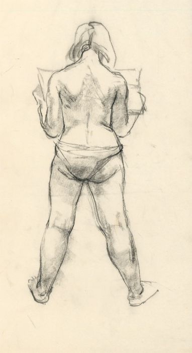 Peter Collins ARCA - c.1970s Charcoal Drawing, Model Reading Paper