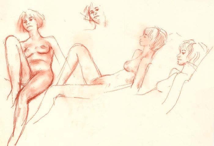 Peter Collins ARCA - Set of Twelve c.1970s Sanguine, Female Nudes Studies