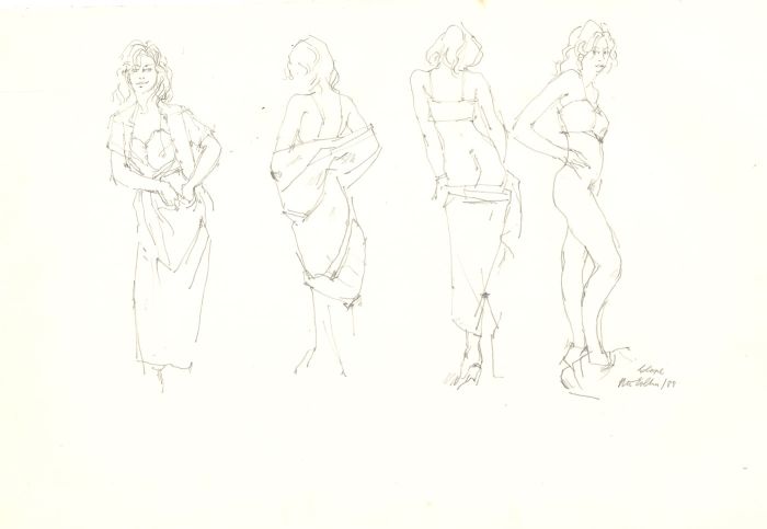 Peter Collins ARCA - Signed 1988 Graphite Drawing, Four Nude Studies