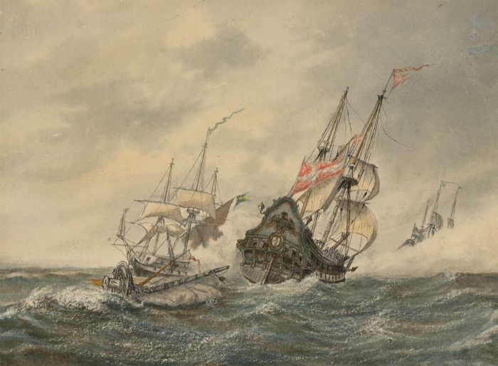 Very Fine 19th Century Watercolour - Naval Battle Scene
