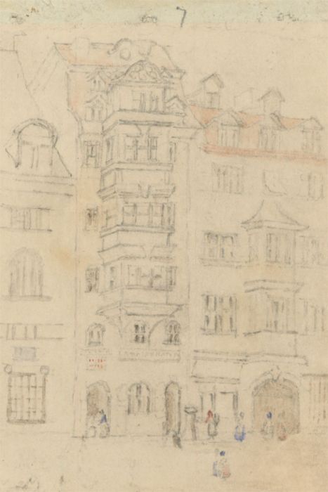 Attributed to John Ruskin (1819-1900) - Graphite Drawing, Busy Street Scene