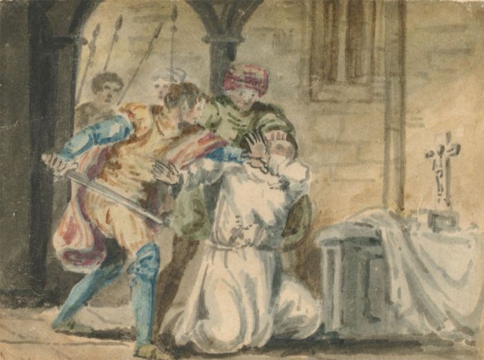Attributed to William Westall ARA (1781-1850) - Watercolour, Murder of Beckett