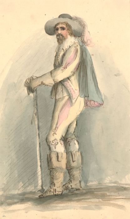 Fine 19th Century Watercolour - Full Length Portrait of a Cavalier