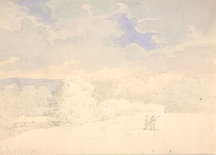 Attributed to George Shepheard - 1827 Graphite Drawing, Figures in a Landscape