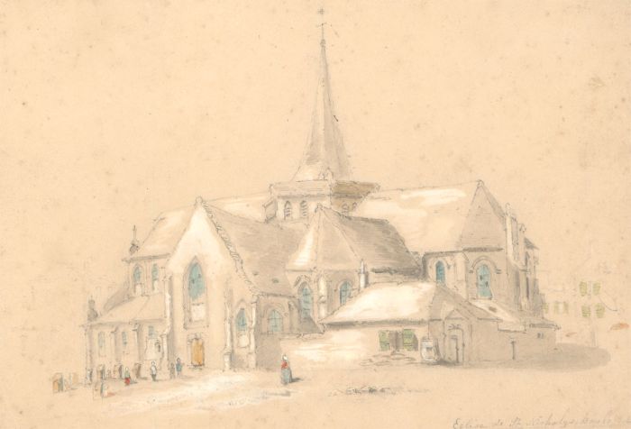 19th Century Graphite Drawing - Church of St Nicholas, Boulogne