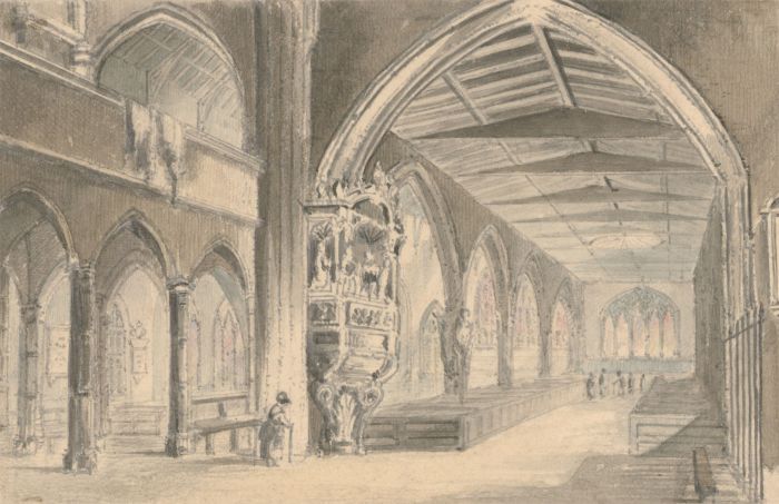 19th Century Watercolour - St Nicholas Church Interior, Newcastle