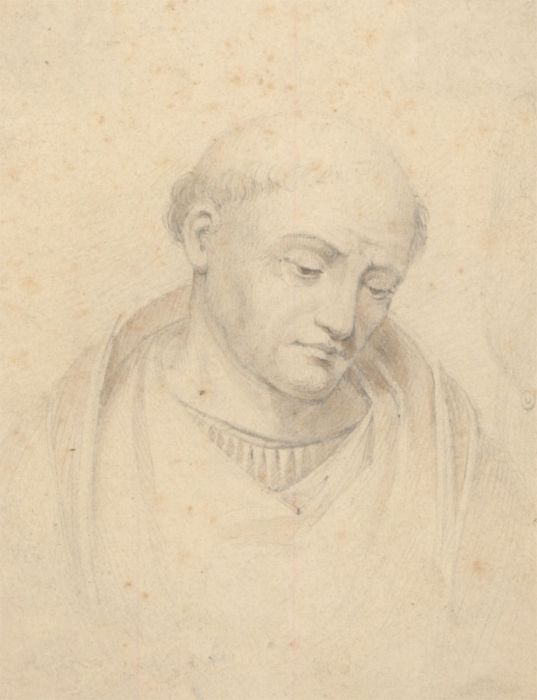 Finely Detailed 19th Century Graphite Drawing - Portrait of a Saint