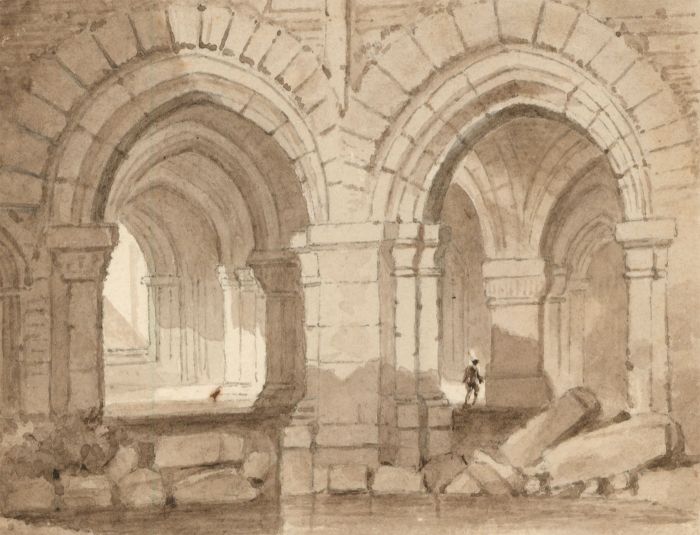Pair of 19th Century Miniature Watercolours - Church Interiors