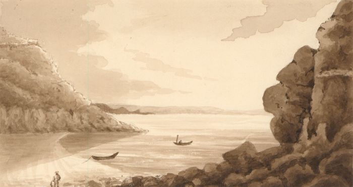 Pair of 19th Century Watercolours - Sepia Lake Landscapes
