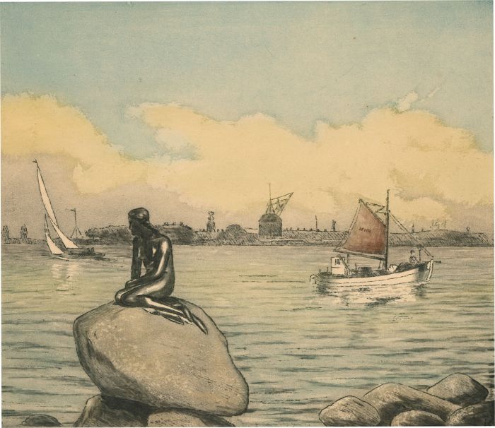 Kai Seliquranu  - Signed Contemporary Etching, The Little Mermaid, Copenhagen