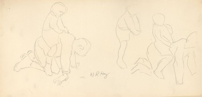 William Robert Hay - 20th Century Graphite Drawing, Studies of Children Playing