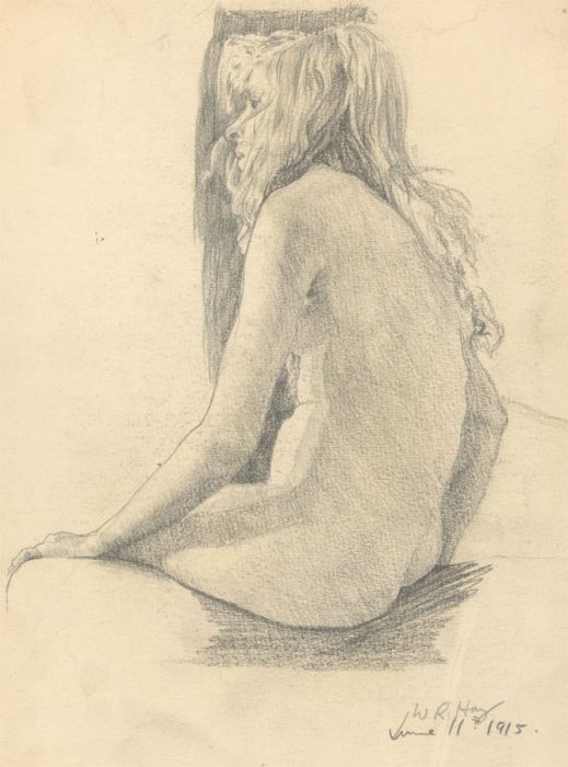 William Robert Hay - Signed 1915 Graphite Drawing, Seated Nude