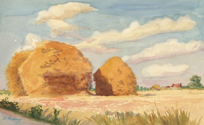 William Robert Hay - Early 20th Century Watercolour, Haystacks in a Landscape