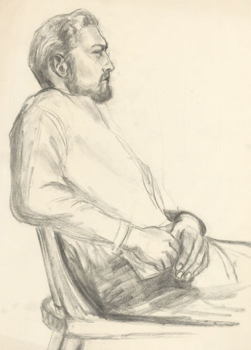 Ronald Birch - circa 1970s Graphite Drawing, Seated Man