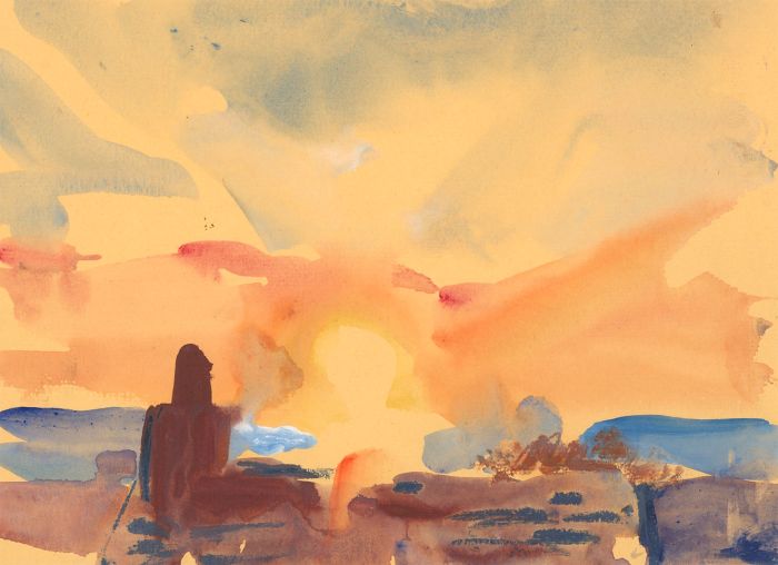 Jean Dryden Alexander (1911-1994) - Mid 20th Century Gouache, Sunset Landscape