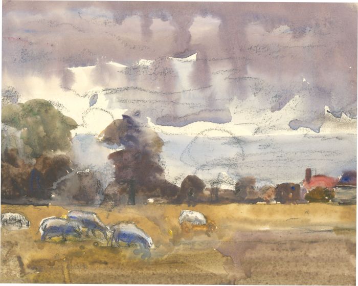 Jean Dryden Alexander (1911-1994) - 1945 Gouache, Sheep in the Field Opposite